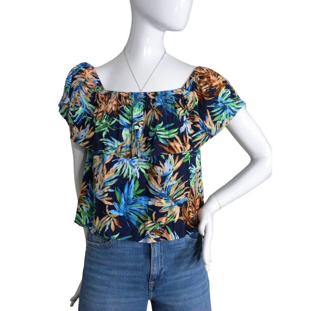 Final Touch Top Size Small Tropical Floral Print Blue and Green